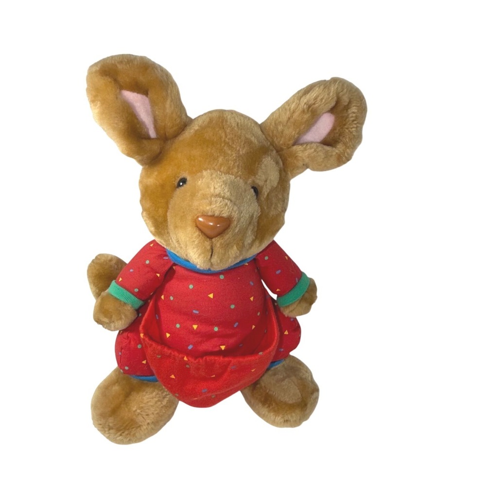 Vintage Avon Kangaroo Plush Brown Stuffed Animal Red Confetti Romper 10 Inch